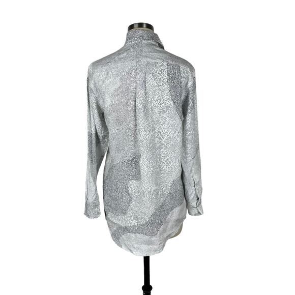 EMILY PHILLIPS White Gray Dotted Pattern Button Down Linen Blouse Women's Size 3 - Picture 3 of 5